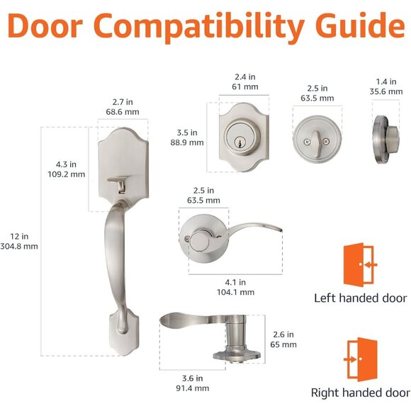AMZ Basics Front Door Lock Set Handle Set Shelby Lever Level Handle Satin Nickel - Picture 3 of 11